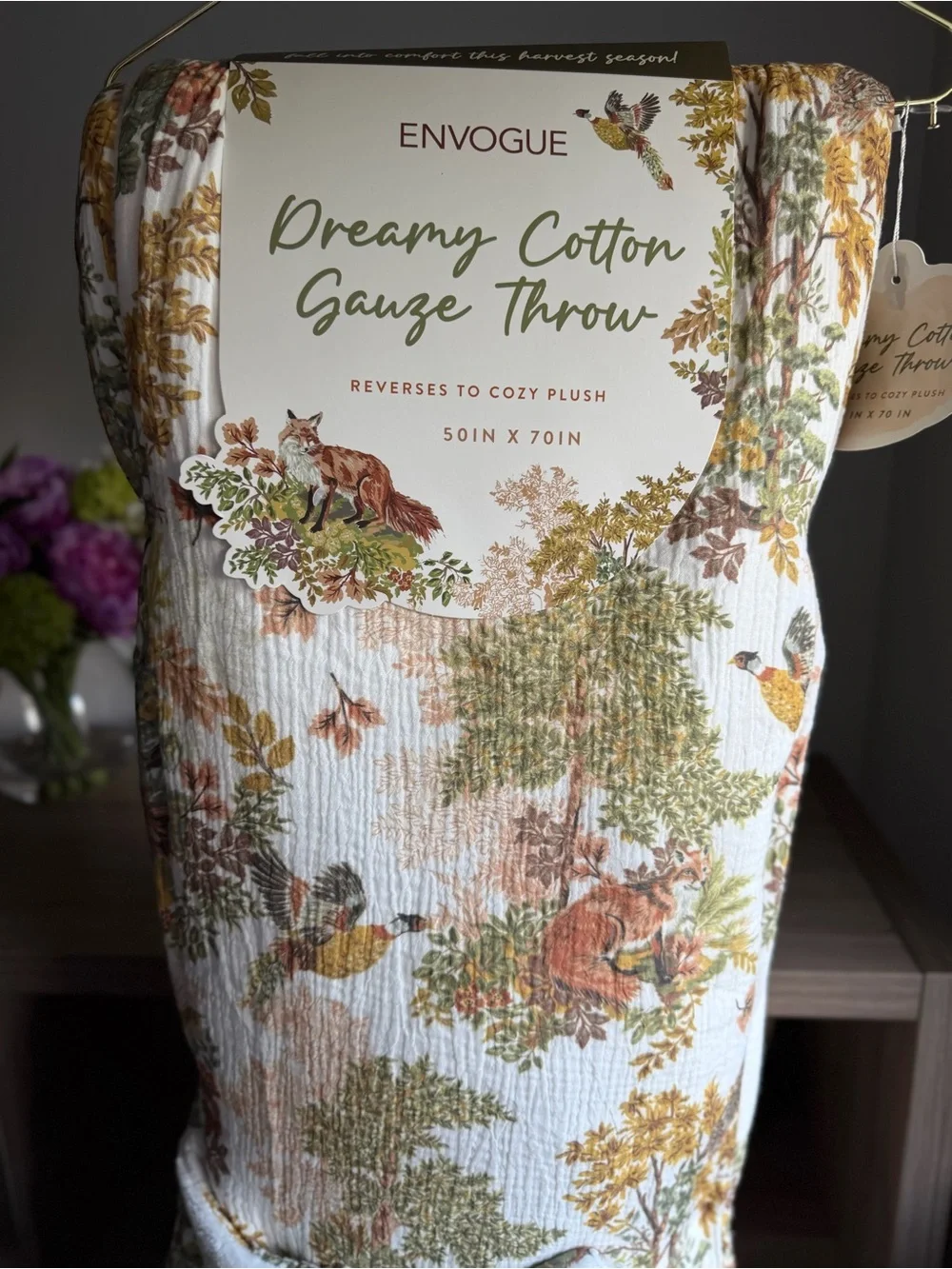 ENVOGUE Dreamy cotton gauze throw fall harvest forest leaf owls fox cottage core